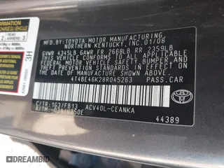 2008 Toyota Camry LE with VIN 4T4BE46K28R045263, listed as a IAAI auction lot 41959989 with 266,048 mi miles. Bid and sale history available at carsss.com. Image 9.