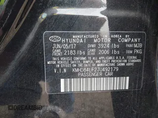 2018 Hyundai Elantra SEL z VIN KMHD84LF2JU492179, wystawiony jako IAAI lot #41883084 z przebiegiem 39 642 mil mil oraz . Historia ofert i sprzedaży dostępna na DreamBid. Obrazek 9.