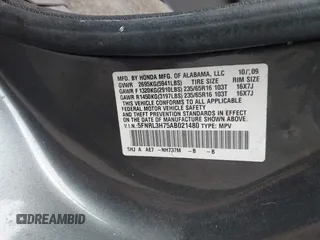 2010 Honda Odyssey EX-L with VIN 5FNRL3H75AB021480, listed as a IAAI auction lot 41793994 with 169,386 mi miles and . Bid and sale history available at DreamBid. Image 9.