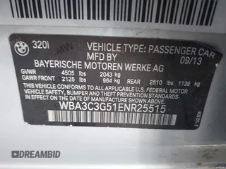 2014 BMW 3 Series 320i xDrive with VIN WBA3C3G51ENR25515, listed as a IAAI auction lot 41150558 with Not Provided miles. Bid and sale history available at carsss.com. Image 9.