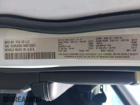 2022 Jeep Grand Cherokee Limited with VIN 1C4RJKBG1N8515561, listed as a IAAI auction lot 42628064 with 29,744 mi miles and . Bid and sale history available at DreamBid. Image 9.