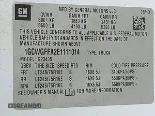 2014 Chevrolet Express Cargo Van with VIN 1GCWGFFA2E1111014, listed as a IAAI auction lot 42190194 with 97,172 mi miles. Bid and sale history available at carsss.com. Image 9.