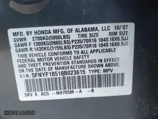 2008 Honda Pilot EX-L with VIN 5FNYF18518B023615, listed as a IAAI auction lot 41886360 with 175,549 mi miles. Bid and sale history available at carsss.com. Image 9.