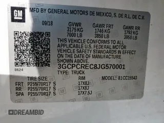 2018 Chevrolet Silverado 1500 LT with VIN 3GCPCREC8JG570001, listed as a Copart auction lot 54190465 with 96,813 mi miles and Salvage Title. Bid and sale history available at DreamBid. Image 12.