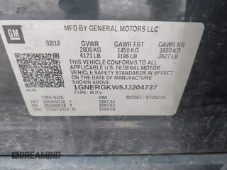2018 Chevrolet Traverse LT Cloth with VIN 1GNERGKW5JJ204737, listed as a IAAI auction lot 42019256 with 172,064 mi miles. Bid and sale history available at carsss.com. Image 9.