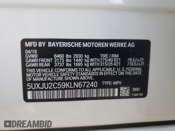 2019 BMW X5 xDrive50i with VIN 5UXJU2C59KLN67240, listed as a Copart auction lot 64812802 with 0 mi miles. Bid and sale history available at carsss.com. Image 10.