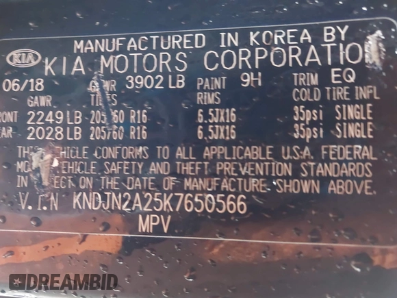2019 Kia Soul with VIN KNDJN2A25K7650566, listed as a IAAI auction lot 41809257 with 76,091 mi miles and . Bid and sale history available at DreamBid. Image 9.