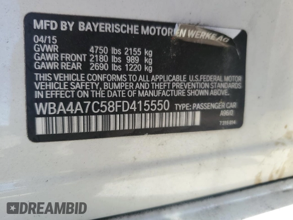 2015 BMW 4 Series 428i xDrive с VIN WBA4A7C58FD415550, выставлен на аукционе Copart как лот 55401995 с пробегом 124 666 миль миль и Чистый • Clean title. История ставок и продаж доступна на DreamBid. Изображение 12.