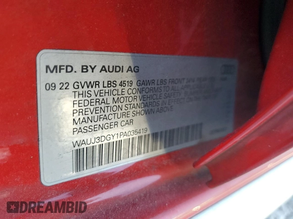 2023 Audi S3 Prestige z VIN WAUJ3DGY1PA035419, wystawiony jako Copart lot #48061495 z przebiegiem 33 488 mil mil oraz Szkoda całkowita • Salvage title. Historia ofert i sprzedaży dostępna na DreamBid. Obrazek 13.