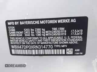 2024 BMW X3 sDrive30i with VIN WBX47DP0XRN314770, listed as a IAAI auction lot 41621356 with 1,885 mi miles and . Bid and sale history available at DreamBid. Image 9.