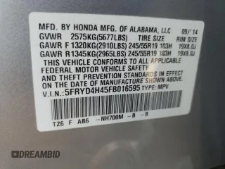 2015 Acura MDX Tech Pkg with VIN 5FRYD4H45FB016595, listed as a Copart auction lot 54501805 with 99,206 mi miles and Salvage Title. Bid and sale history available at carsss.com. Image 13.