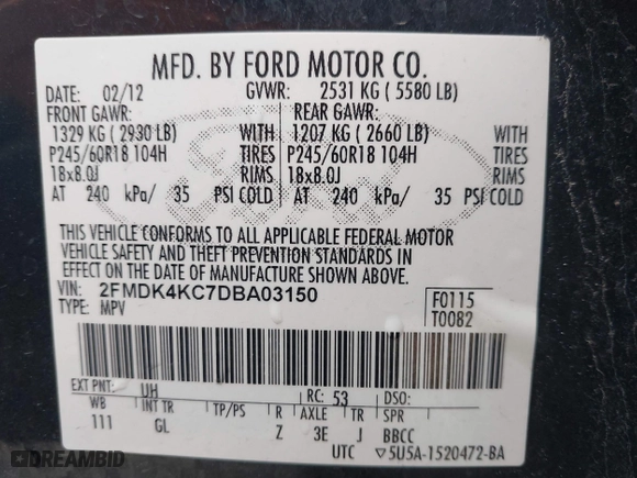 2013 Ford Edge Limited with VIN 2FMDK4KC7DBA03150, listed as a IAAI auction lot 41722457 with 200,934 mi miles. Bid and sale history available at carsss.com. Image 9.