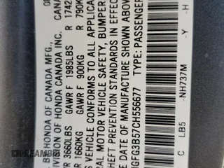 2012 Honda Civic Cpe LX with VIN 2HGFG3B57CH556677, listed as a Copart auction lot 54071885 with 151,943 mi miles and Clean Title. Bid and sale history available at carsss.com. Image 12.
