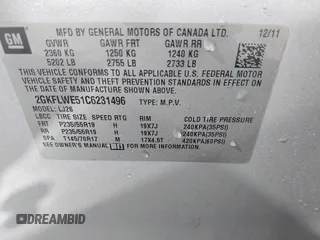 2012 GMC Terrain SLT-2 with VIN 2GKFLWE51C6231496, listed as a IAAI auction lot 42019893 with 157,232 mi miles. Bid and sale history available at carsss.com. Image 9.