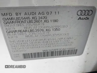 2012 Audi Q5 2.0T Premium Plus with VIN WA1LFAFP7CA015092, listed as a IAAI auction lot 42087063 with 188,475 mi miles. Bid and sale history available at carsss.com. Image 9.