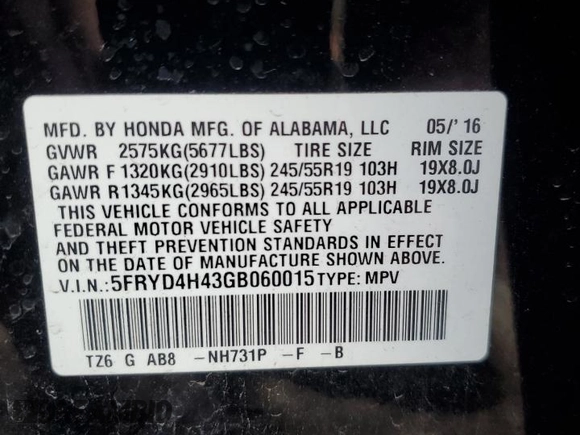 2016 Acura MDX w/Tech with VIN 5FRYD4H43GB060015, listed as a Copart auction lot 47367805 with 108,237 mi miles and Salvage Title. Bid and sale history available at carsss.com. Image 14.