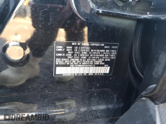 2022 Subaru Ascent Touring with VIN 4S4WMARD5N3408117, listed as a Copart auction lot 48246565 with 25,790 mi miles and Salvage Title. Bid and sale history available at DreamBid. Image 13.
