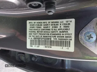 2015 Honda Civic LX with VIN 19XFB2F57FE224918, listed as a IAAI auction lot 41426596 with 64,083 mi miles and . Bid and sale history available at DreamBid. Image 9.