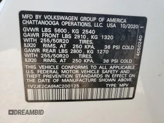 2021 Volkswagen Atlas SE с VIN 1V2JE2CA9MC200125, выставлен на аукционе Copart как лот 45683605 с пробегом 62 625 миль миль и Списание • Salvage title. История ставок и продаж доступна на DreamBid. Изображение 15.