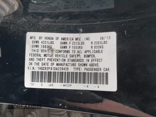 2013 Honda Accord EX-L with VIN 1HGCR2F81DA239439, listed as a IAAI auction lot 41454030 with 148,394 mi miles and . Bid and sale history available at DreamBid. Image 9.