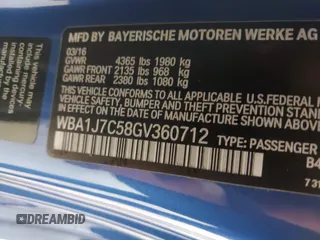 2016 BMW 2 Series M235i with VIN WBA1J7C58GV360712, listed as a IAAI auction lot 41975610 with 18,258 mi miles. Bid and sale history available at carsss.com. Image 9.
