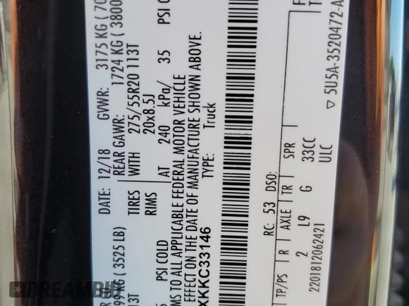 2019 Ford F-150 XL with VIN 1FTEW1E5XKKC33146, listed as a Copart auction lot 58918355 with 113,016 mi miles and Salvage title. Bid and sale history available at DreamBid. Image 13.