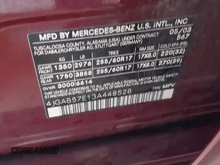 2003 Mercedes-Benz M 350 with VIN 4JGAB57E13A448528, listed as a IAAI auction lot 41953003 with 256,637 mi miles and . Bid and sale history available at DreamBid. Image 9.