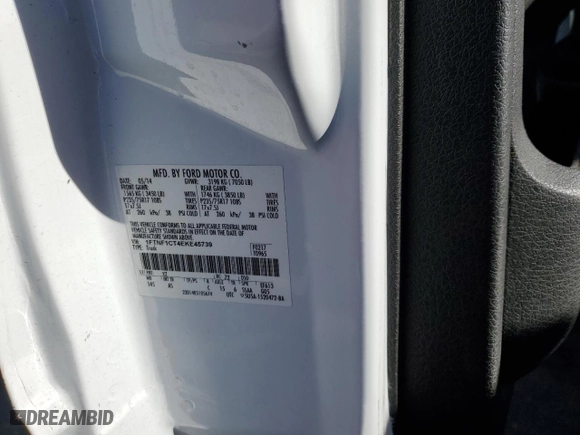 2014 Ford F-150 XL with VIN 1FTNF1CT4EKE45739, listed as a Copart auction lot 87250904 with 192,989 mi miles and Salvage Title. Bid and sale history available at carsss.com. Image 12.