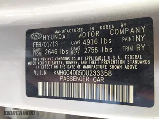 2013 Hyundai Genesis 3.8L with VIN KMHGC4DD5DU233358, listed as a IAAI auction lot 41954695 with 247,464 mi miles. Bid and sale history available at carsss.com. Image 9.