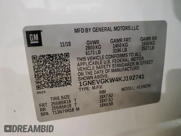 2019 Chevrolet Traverse LT Cloth z VIN 1GNEVGKW4KJ192741, wystawiony jako Copart lot #48424715 z przebiegiem 89 369 mil mil oraz Szkoda całkowita • Salvage title. Historia ofert i sprzedaży dostępna na DreamBid. Obrazek 14.
