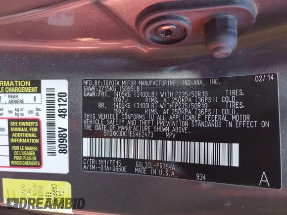 2014 Toyota Sienna SE with VIN 5TDXK3DC1ES462473, listed as a IAAI auction lot 41811437 with 209,704 mi miles and . Bid and sale history available at DreamBid. Image 9.