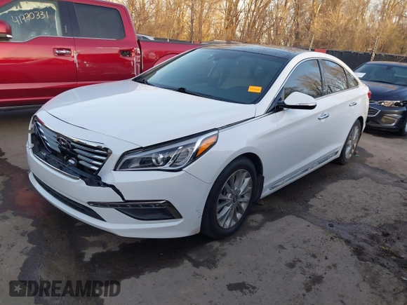 2015 Hyundai Sonata Limited with VIN 5NPE34AF6FH095392, listed as a IAAI auction lot 41813547 with 75,513 mi miles and . Bid and sale history available at carsss.com. Image 17.