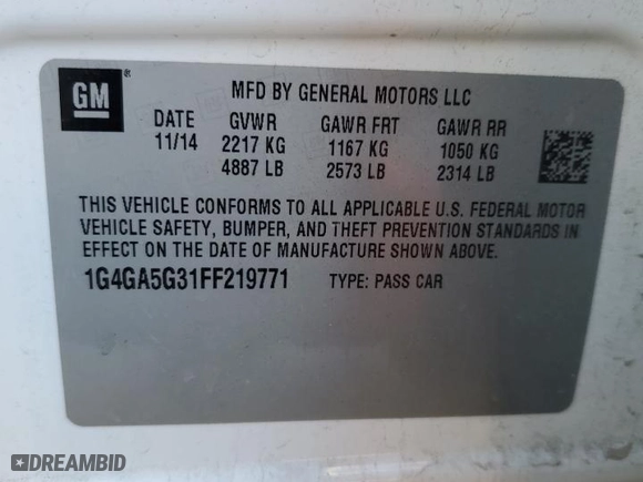 2015 Buick LaCrosse with VIN 1G4GA5G31FF219771, listed as a Copart auction lot 81685644 with 30,914 mi miles and Salvage Title. Bid and sale history available at carsss.com. Image 14.