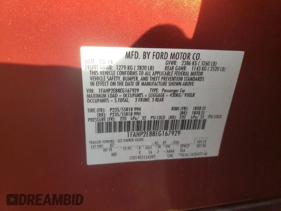 2014 Ford Taurus SEL with VIN 1FAHP2E88EG167929, listed as a Copart auction lot 54168175 with 171,082 mi miles and Clean Title. Bid and sale history available at DreamBid. Image 12.