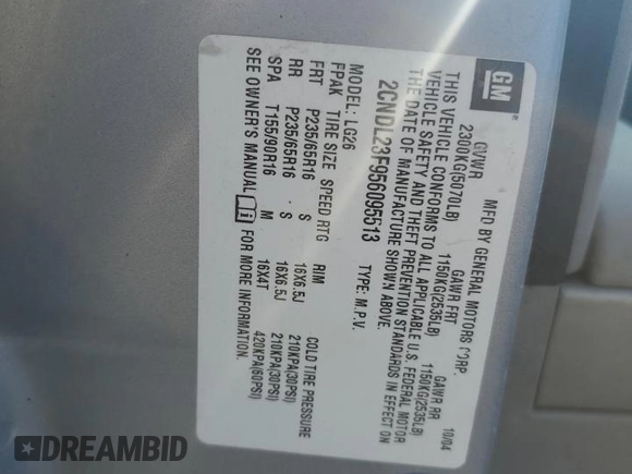 2005 Chevrolet Equinox LS with VIN 2CNDL23F956095513, listed as a Copart auction lot 79299224 with 0 mi miles and Salvage Title. Bid and sale history available at carsss.com. Image 15.