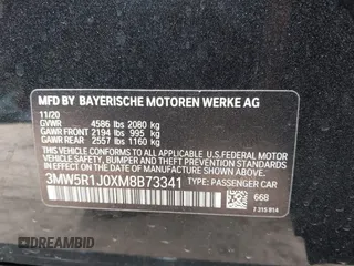 2021 BMW 3 Series 330i z VIN 3MW5R1J0XM8B73341, wystawiony jako IAAI lot #41462711 z przebiegiem Nie podano mil oraz . Historia ofert i sprzedaży dostępna na DreamBid. Obrazek 9.