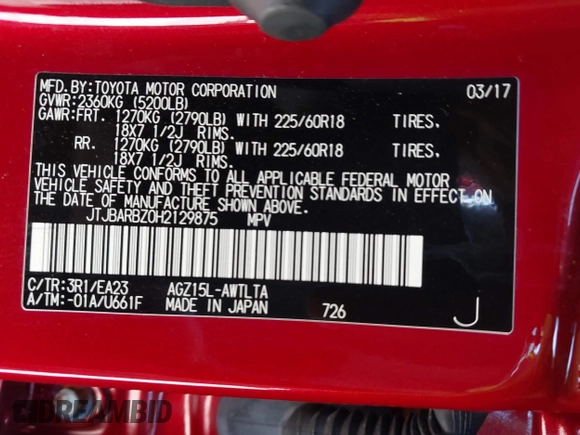 2017 Lexus NX 200t with VIN JTJBARBZ0H2129875, listed as a IAAI auction lot 42249643 with 108,962 mi miles and . Bid and sale history available at DreamBid. Image 9.