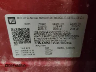 2024 Chevrolet Equinox RS с VIN 3GNAXWEG5RS105364, выставлен на аукционе Copart как лот 60456595 с пробегом 31 440 миль миль и Списание • Salvage title. История ставок и продаж доступна на DreamBid. Изображение 13.