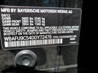 2013 BMW 5 Series 550i xDrive z VIN WBAFU9C54DDY72476, wystawiony jako Copart lot #56338925 z przebiegiem 76 018 mil mil oraz Szkoda całkowita • Salvage title. Historia ofert i sprzedaży dostępna na DreamBid. Obrazek 13.