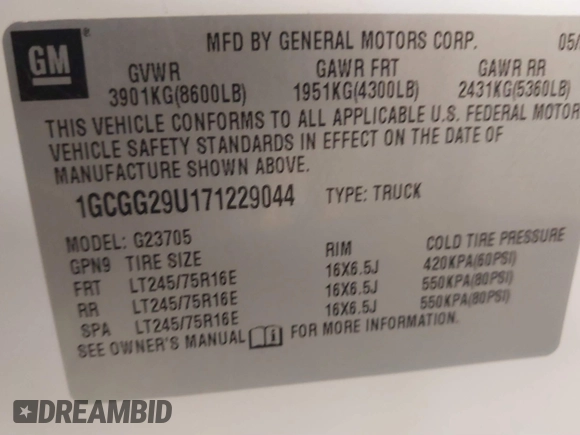 2007 Chevrolet Express Cargo with VIN 1GCGG29U171229044, listed as a IAAI auction lot 41470105 with 309,858 mi miles and . Bid and sale history available at DreamBid. Image 9.