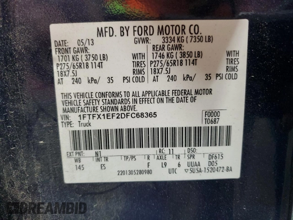 2013 Ford F-150 XL с VIN 1FTFX1EF2DFC68365, выставлен на аукционе Copart как лот 58328135 с пробегом Не указан миль и Списание • Salvage title. История ставок и продаж доступна на DreamBid. Изображение 12.