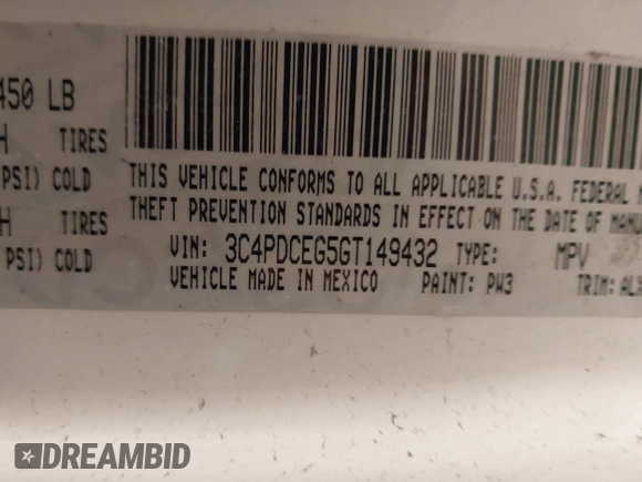 2016 Dodge Journey R/T with VIN 3C4PDCEG5GT149432, listed as a IAAI auction lot 41519675 with 79,149 mi miles and . Bid and sale history available at DreamBid. Image 9.