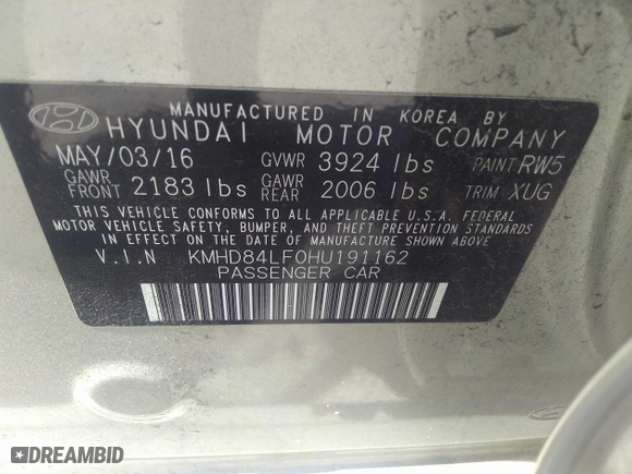 2017 Hyundai Elantra SE with VIN KMHD84LF0HU191162, listed as a IAAI auction lot 41453207 with 1 mi miles. Bid and sale history available at carsss.com. Image 9.