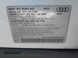 2021 Audi e-tron Premium Plus with VIN WA1LAAGE6MB002079, listed as a IAAI auction lot 42116578 with 48,357 mi miles. Bid and sale history available at carsss.com. Image 9.