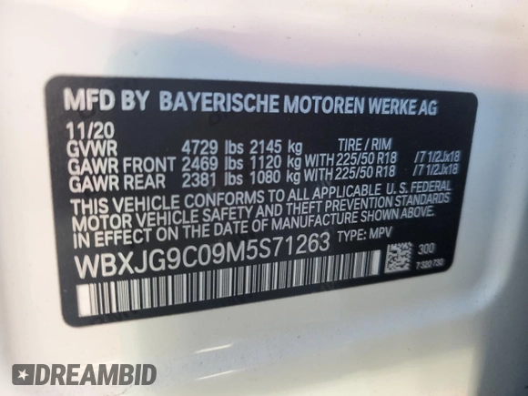 2021 BMW X1 xDrive28i with VIN WBXJG9C09M5S71263, listed as a Copart auction lot 46374565 with 61,537 mi miles and Salvage Title. Bid and sale history available at carsss.com. Image 13.