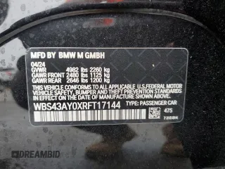2024 BMW M3 Competition xDrive with VIN WBS43AY0XRFT17144, listed as a Copart auction lot 60822865 with 34,710 mi miles and Salvage title. Bid and sale history available at DreamBid. Image 13.