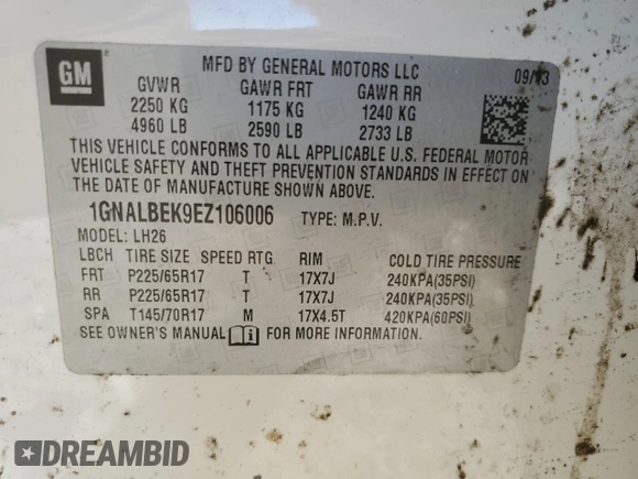 2014 Chevrolet Equinox LT with VIN 1GNALBEK9EZ106006, listed as a Copart auction lot 76707954 with 256,636 mi miles and Salvage Title. Bid and sale history available at carsss.com. Image 15.