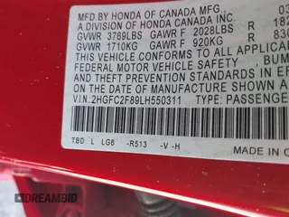 2020 Honda Civic Sedan Sport with VIN 2HGFC2F89LH550311, listed as a IAAI auction lot 41641862 with 100,175 mi miles. Bid and sale history available at carsss.com. Image 9.