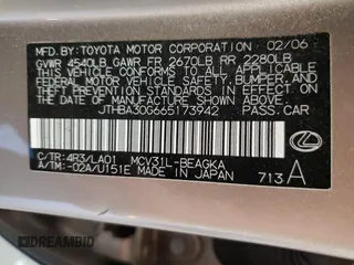 2006 Lexus ES 350 with VIN JTHBA30G665173942, listed as a Copart auction lot 56670715 with 126,292 mi miles and Salvage Title. Bid and sale history available at DreamBid. Image 12.