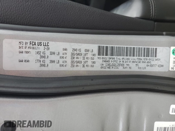 2020 Dodge Durango GT with VIN 1C4RDJDG2LC297039, listed as a Copart auction lot 54529804 with 133,858 mi miles and Salvage title. Bid and sale history available at DreamBid. Image 15.